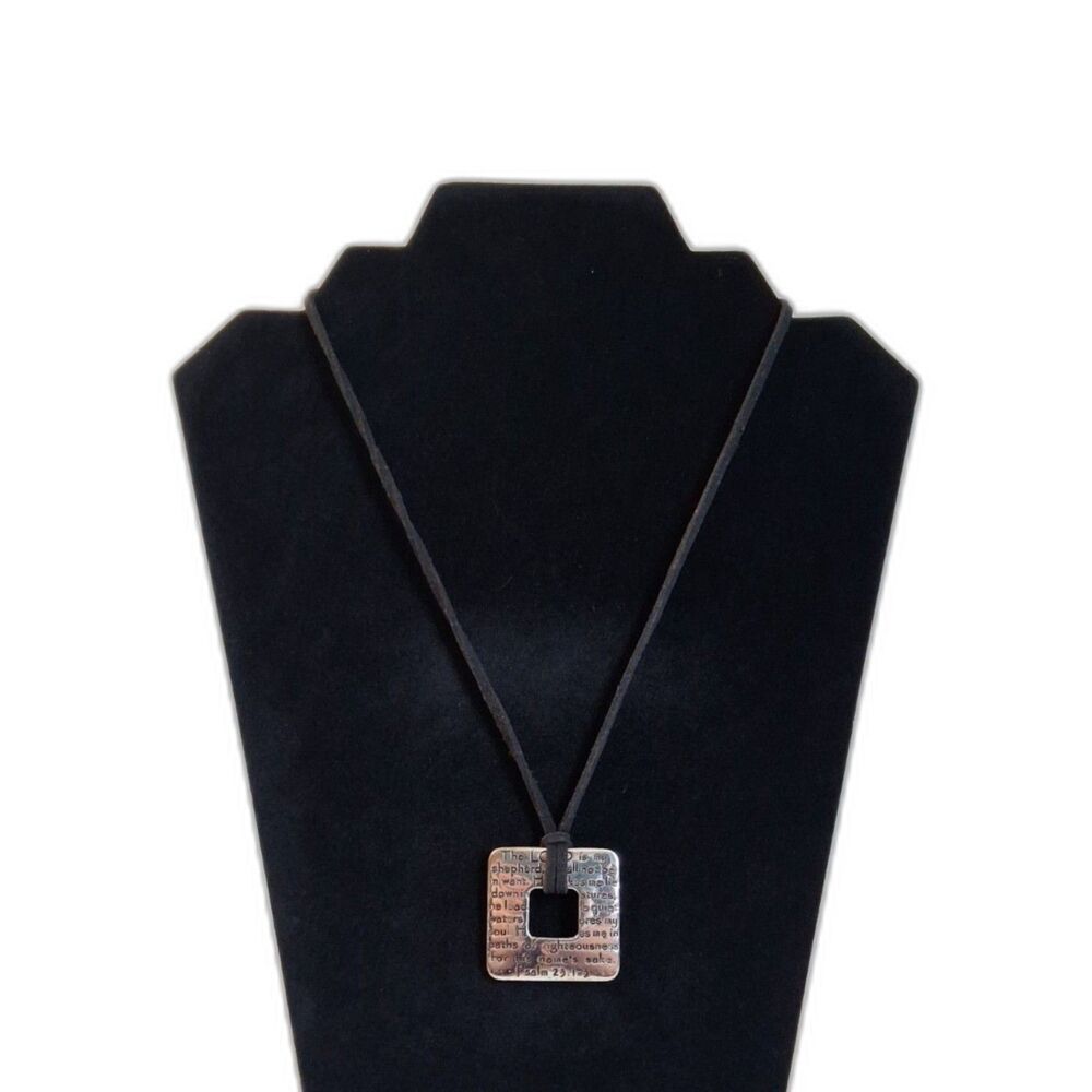 Black and Silver Toned The Lord is My Shepherd Square Metal Pendant Necklace